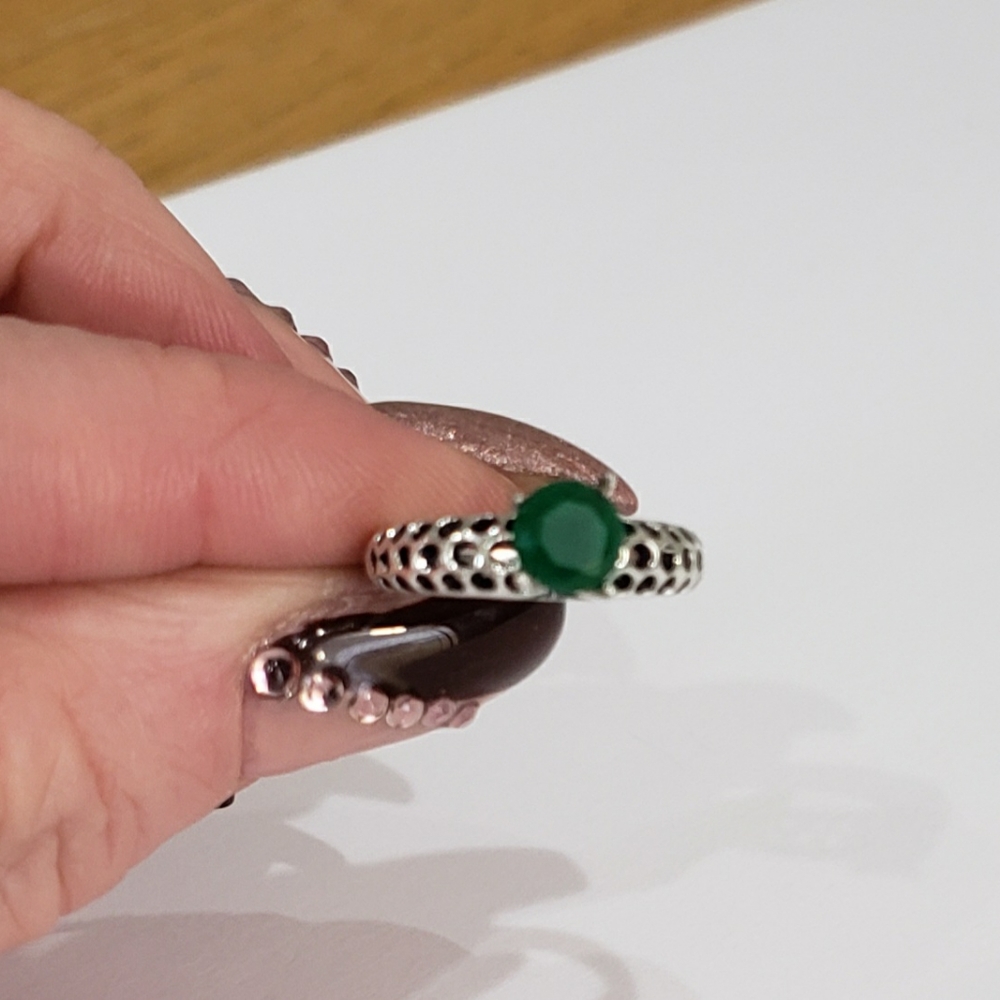 Emerald Gemstone, 925 Silver Ring - image 3